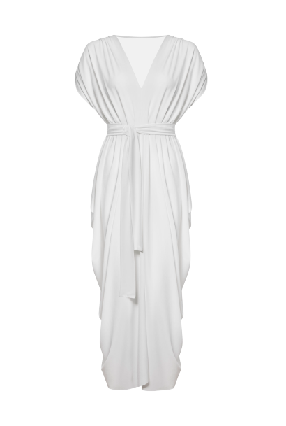 Batwing Pleated Maxi Dress Cream