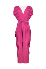 Batwing Pleated Maxi Dress Fuchsia