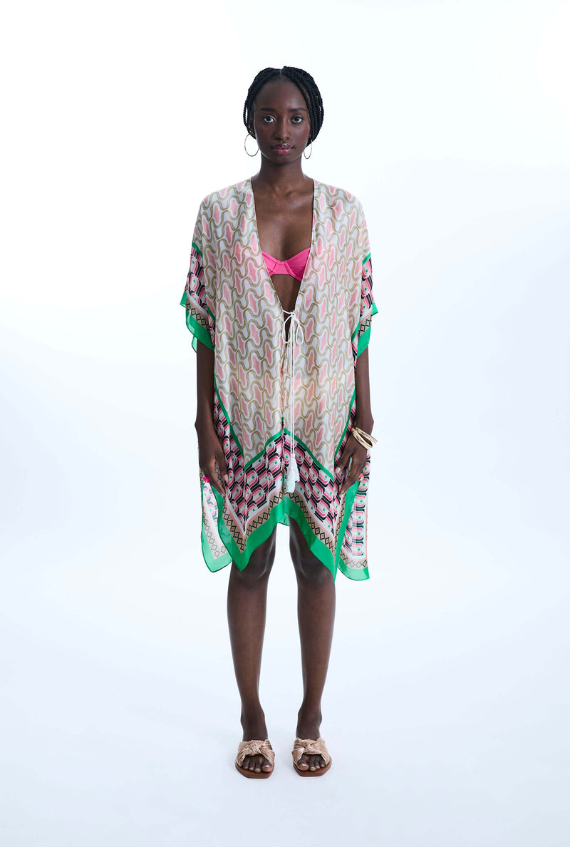 Geometric Print Kaftan Green