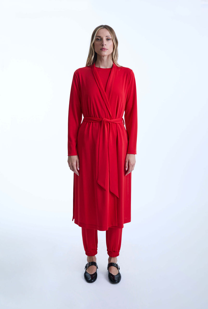 Long Red Jersey Cardigan