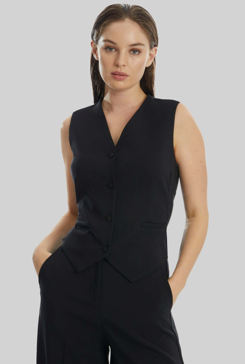 Plain Fitted Waistcoat Black