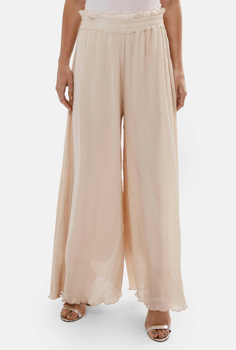 Pleated Cropped Trousers Beige