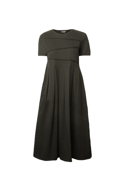 Pin Tuck Pocket Midi Dress Military Green - James Lakeland