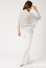 Back of Light Blue Floral Printed James Lakeland Long-Sleeve Batwing Top