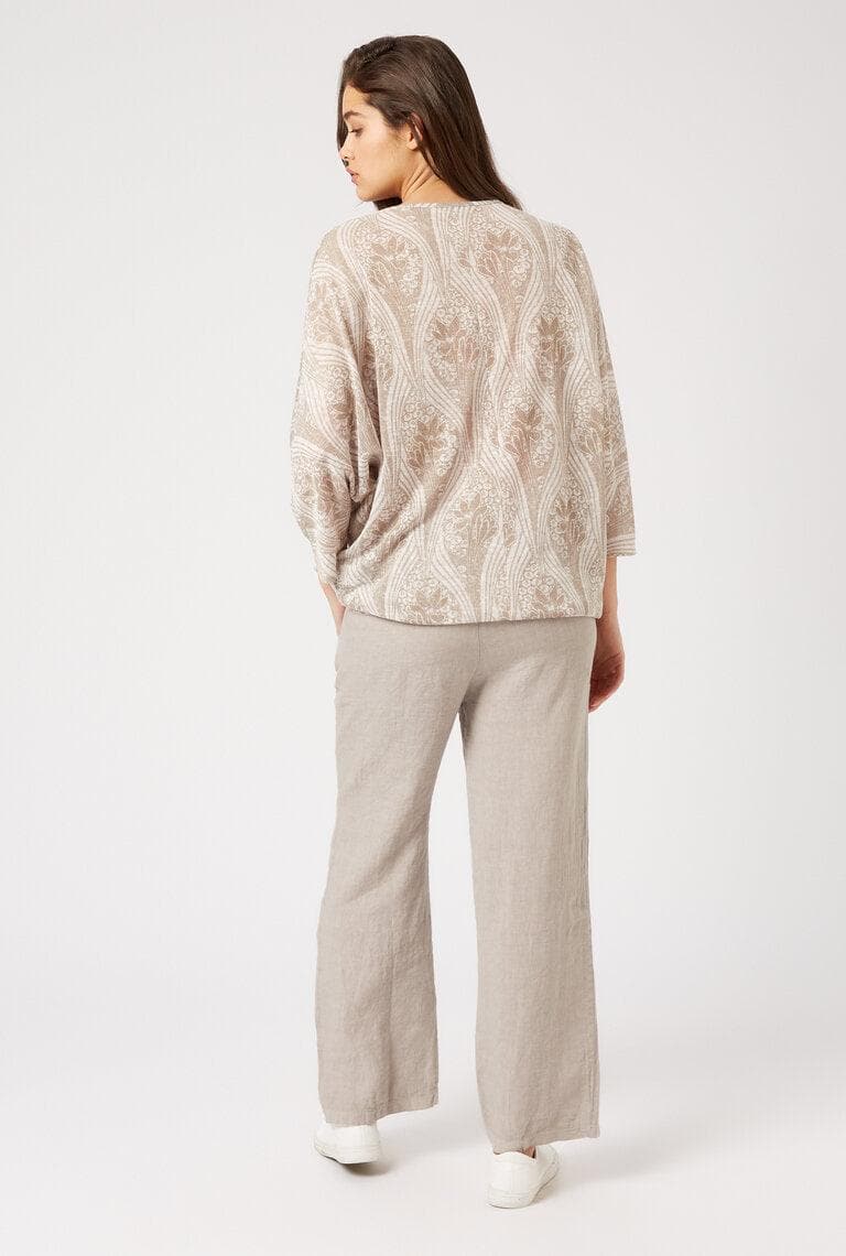 Back of Taupe Floral Printed James Lakeland Long-Sleeve Batwing Top