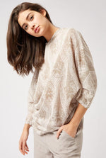 Taupe Floral Printed James Lakeland Long-Sleeve Batwing Top