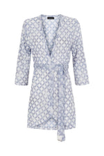 Belted midi-length light blue and pink James Lakeland check print cardigan