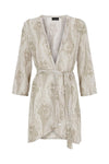 Belted midi-length taupe James Lakeland floral print cardigan