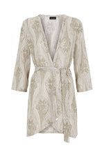 Belted midi-length taupe James Lakeland floral print cardigan