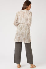 back detail Belted midi-length taupe James Lakeland floral print cardigan